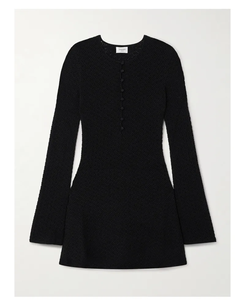 Saint Laurent Open-knit Wool-blend Mini Dress - Black Black