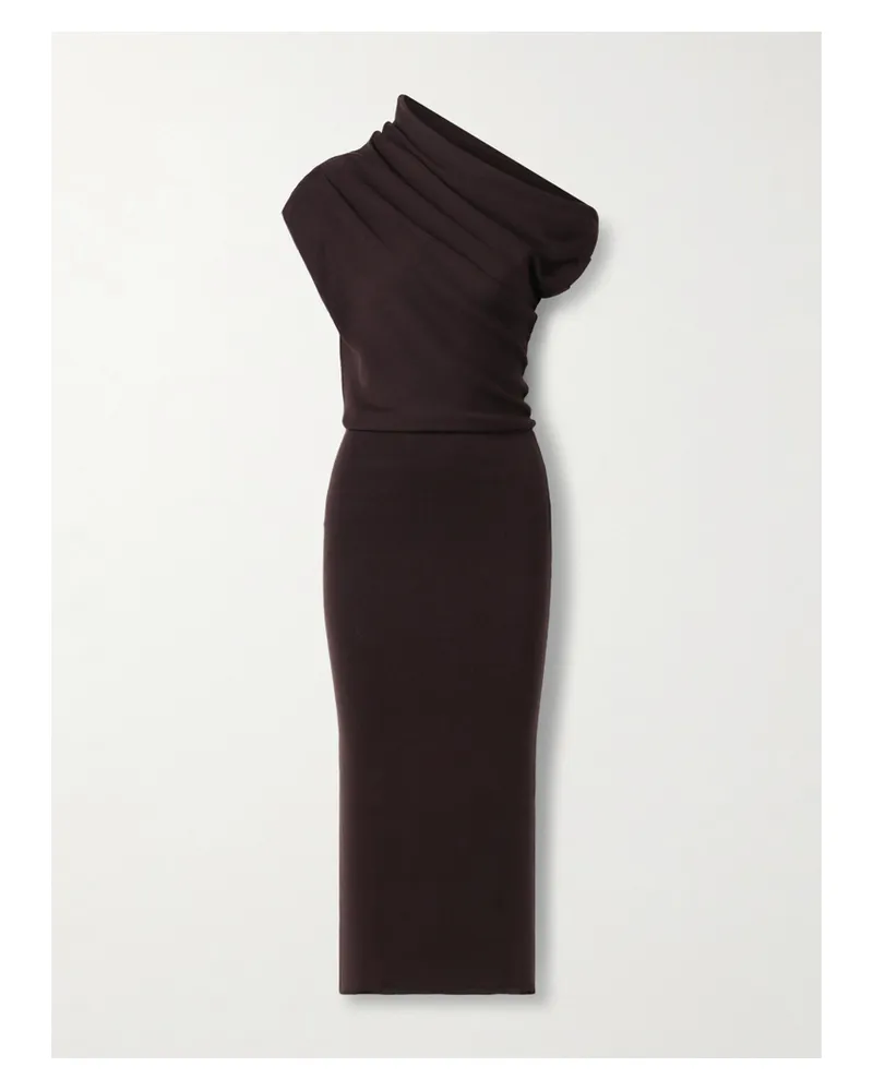 STAUD Mabel Schulterfreies Maxikleid Aus Wolle Mit Raffungen - Braun Braun