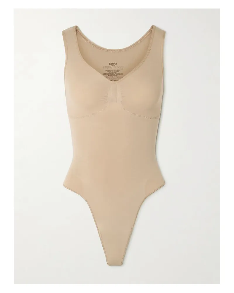 SKIMS Seamless Sculpt Scoop Neck Thong Bodysuit – Clay – Body - Neutral Neutral