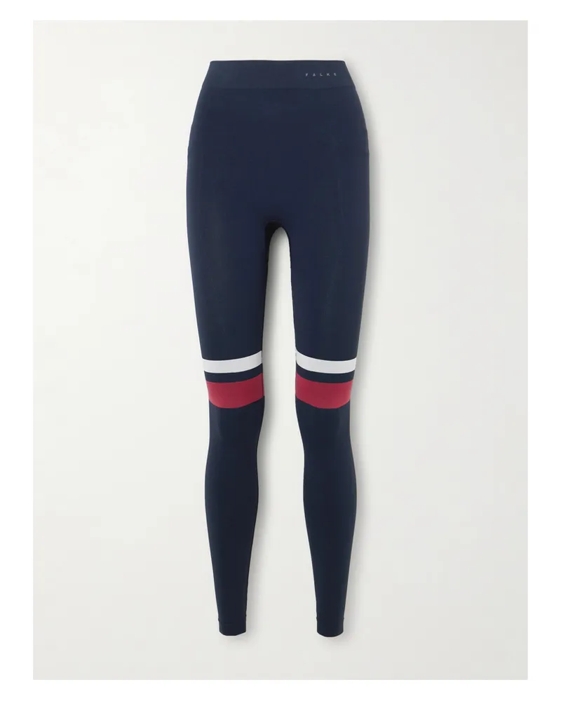 Falke Maximum Warm Gestreifte Ski-leggings Aus Recyceltem Jersey - Blau Blau