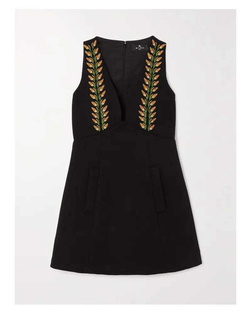 Etro Minikleid Aus Crêpe Aus Einer Wollmischung Mit Stickereien - Schwarz Schwarz