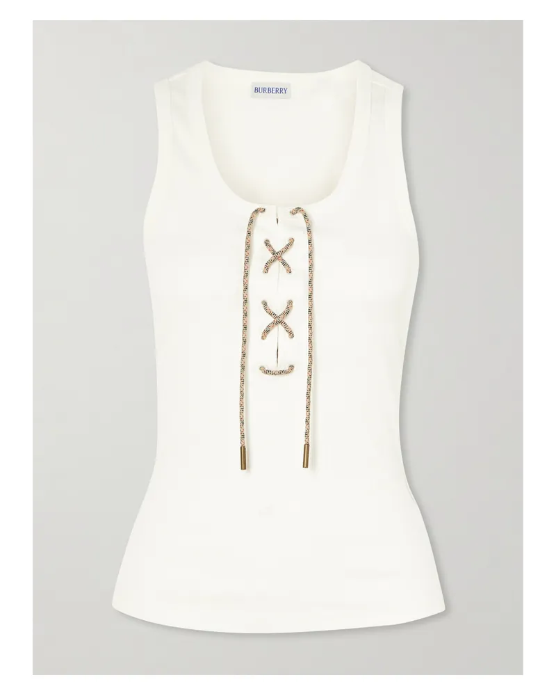 Burberry Tanktop Aus Geripptem Jersey Aus Einer Baumwollmischung Mit Schnürung Und Stickerei - Neutral Neutral