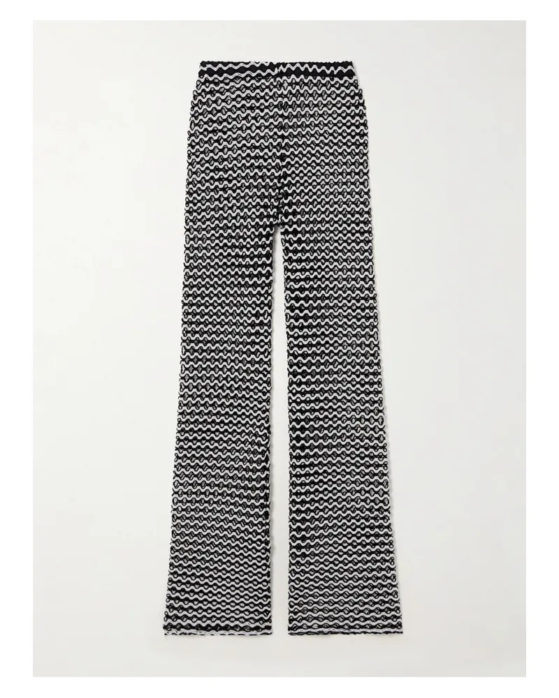 Sara Cristina Playa Hose Mit Weitem Bein Aus Zweifarbigem Häkelmaterial - Schwarz Schwarz