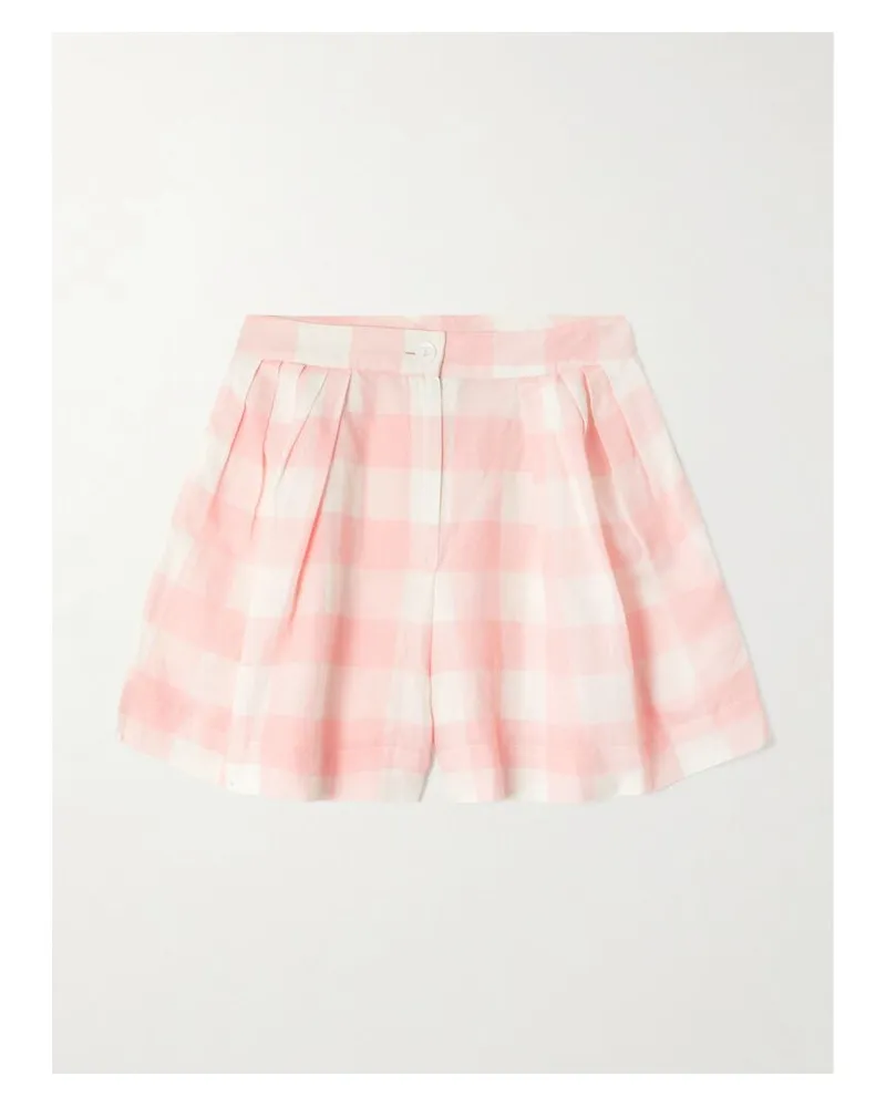 Thierry Colson Kenya Shorts Aus Einer Karierten Leinen-baumwollmischung Mit Falten - Pink Pink