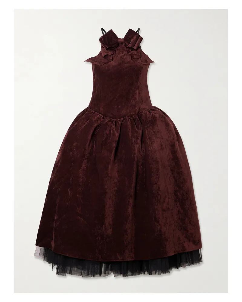 SHUSHU/TONG Midikleid Aus Samt In Knitteroptik Mit Schleife - Burgunder Burgunder