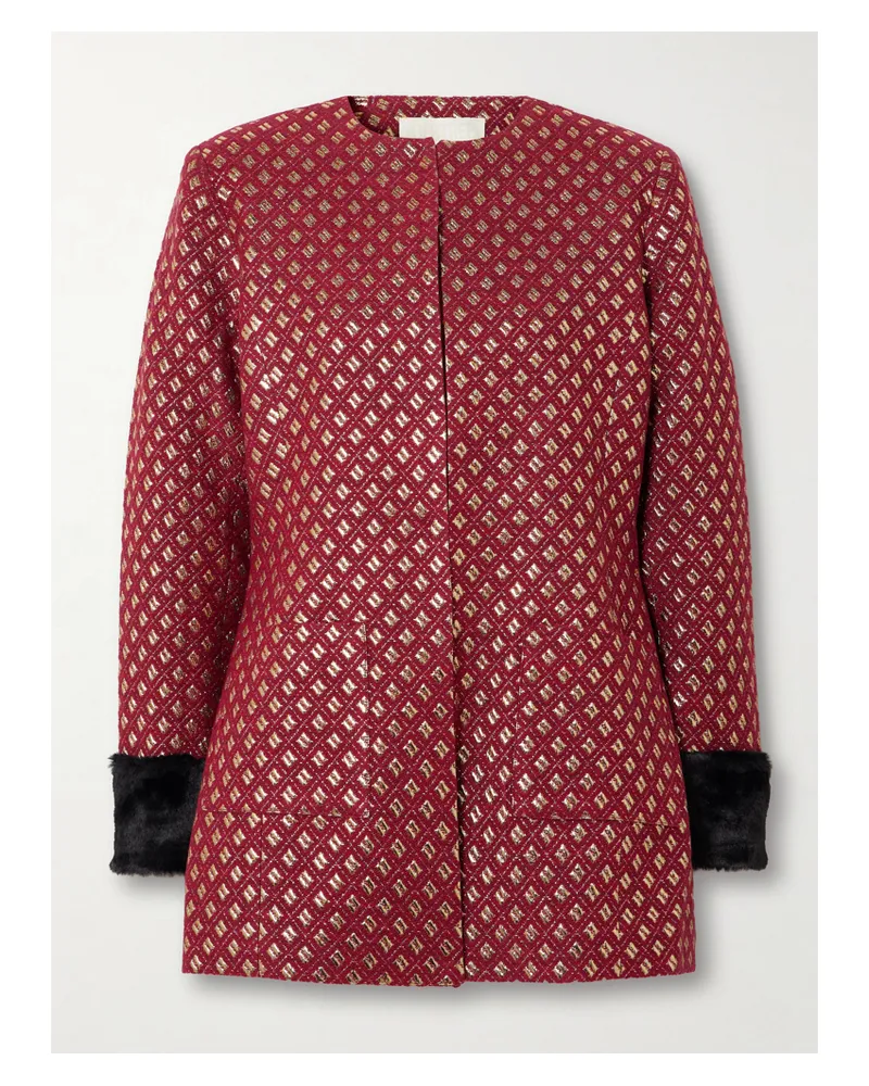 DESTREE Lea Jacke Aus Metallic-jacquard Mit Plüschbesätzen - Burgunder Burgunder