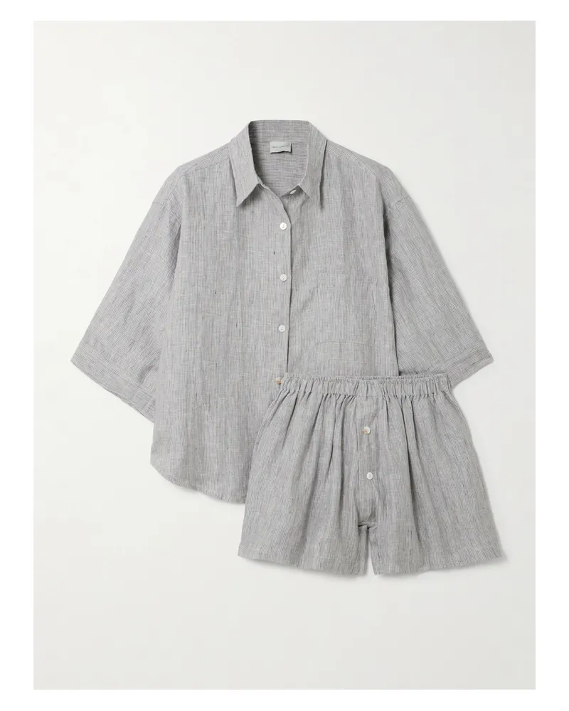 Deiji Studios The 03 Set Aus Hemd Und Shorts Aus Vorgewaschenem Leinen Mit Streifenmuster - Blau Blau