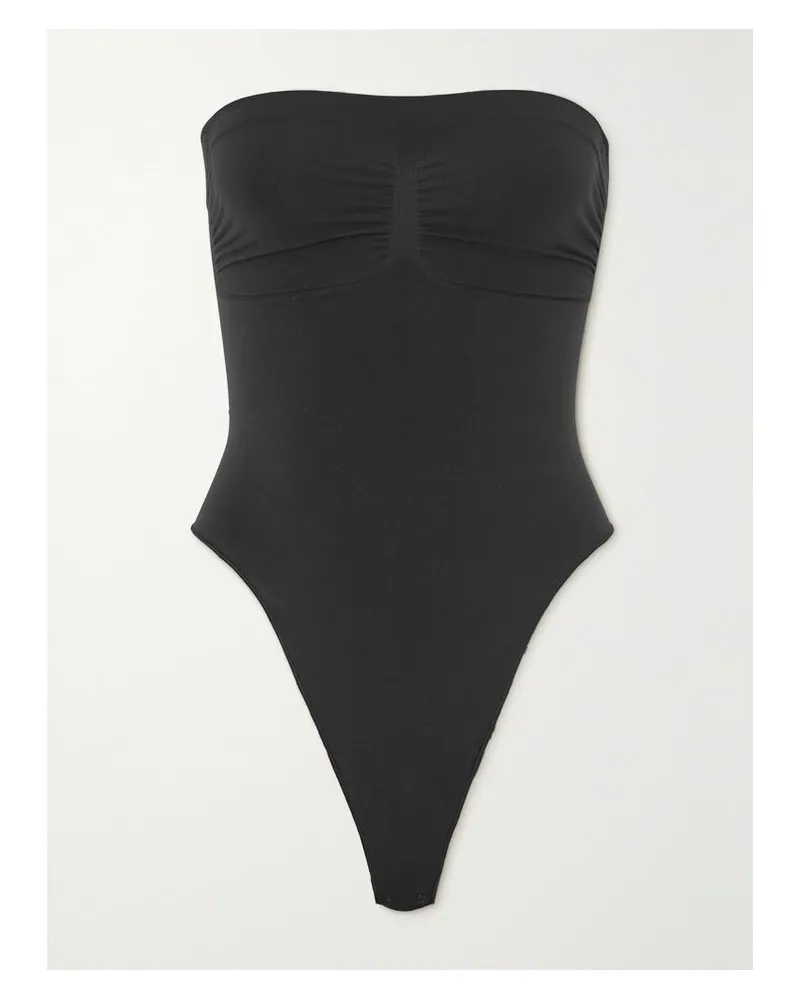 SKIMS Seamless Sculpt Strapless Thong Bodysuit – Onyx – String-body - Schwarz Schwarz