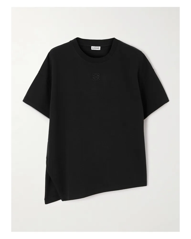 Loewe Anagram Asymmetric Cotton-blend Jersey T-shirt - Black Black