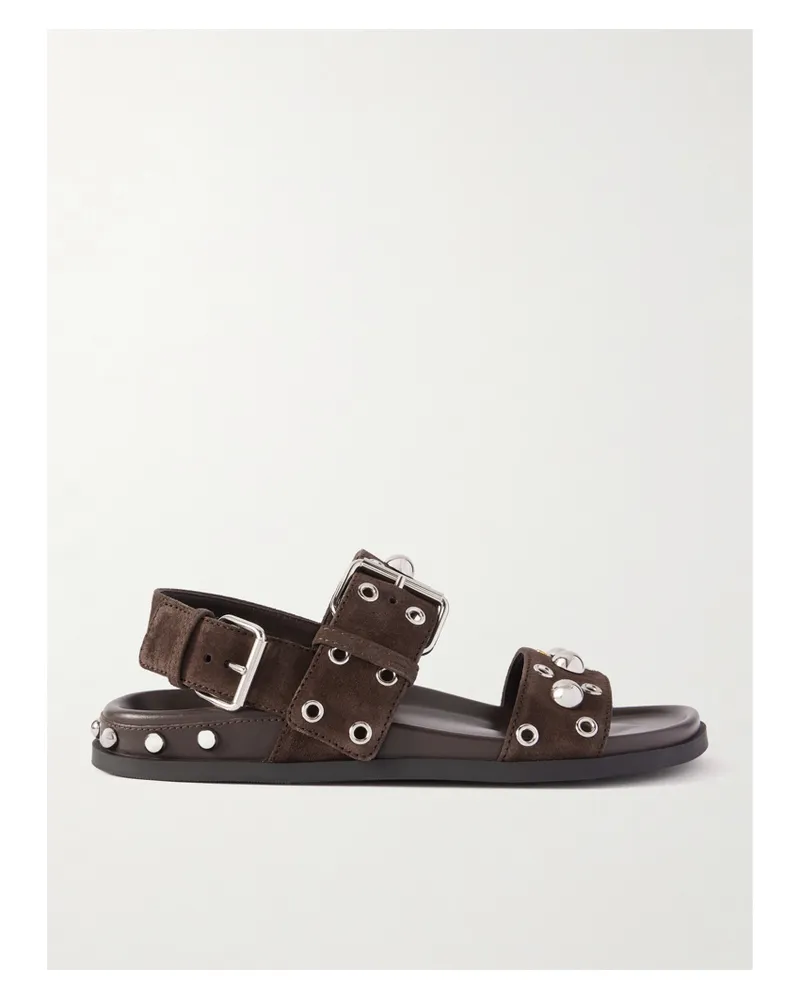Valentino Garavani Nellcôte 20 Sandalen Aus Leder Und Veloursleder Mit Nieten Sowie Ösen - Braun Braun