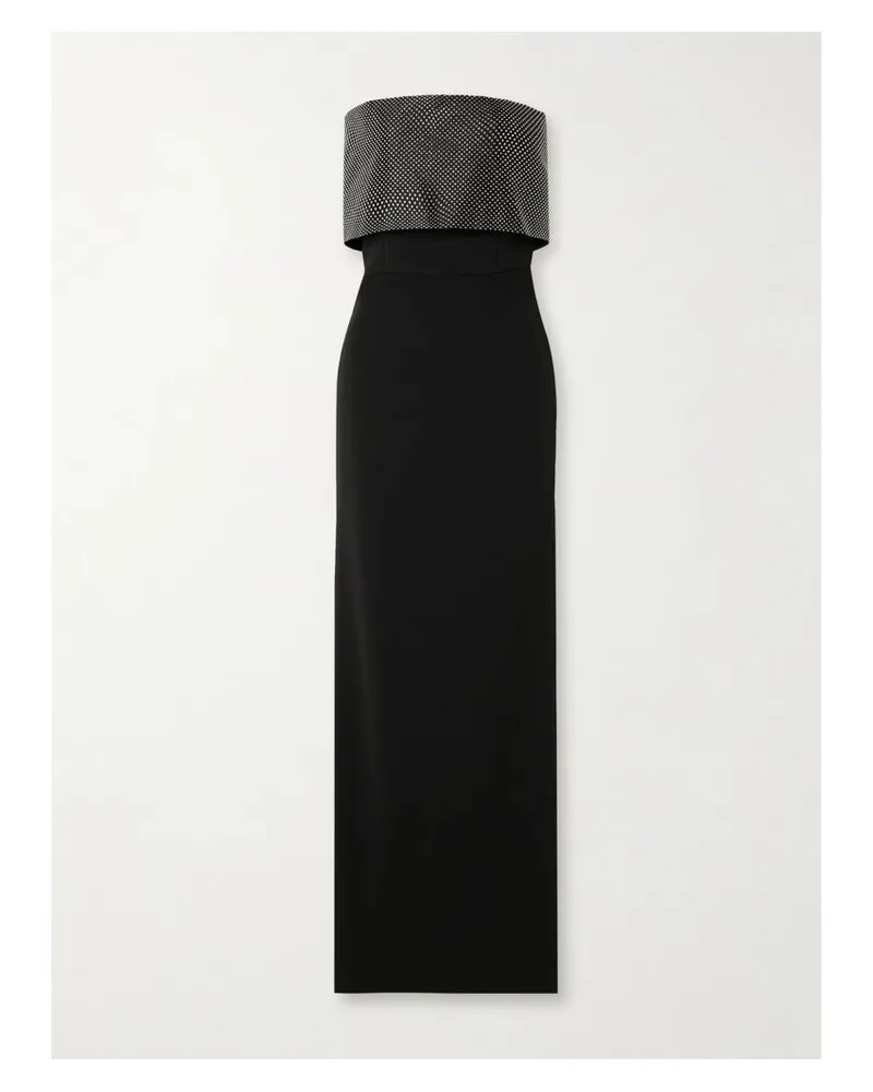 Solace London Brandi Trägerlose, Mehrlagige Robe Aus Stretch-cady Mit Besätzen Aus Glänzendem Twill Und Kristallen - Schwarz Schwarz