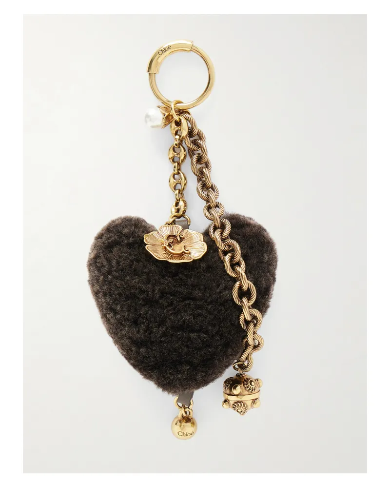 Chloé Taschenanhänger Aus Shearling Mit Goldfarbenen Details - Grau Grau