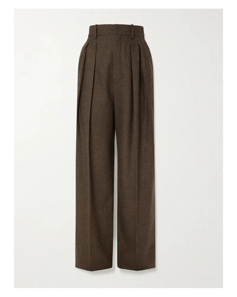 Saint Laurent Hose Mit Weitem Bein Aus Wolle Mit Fischgratmuster Und Falten - Braun Braun