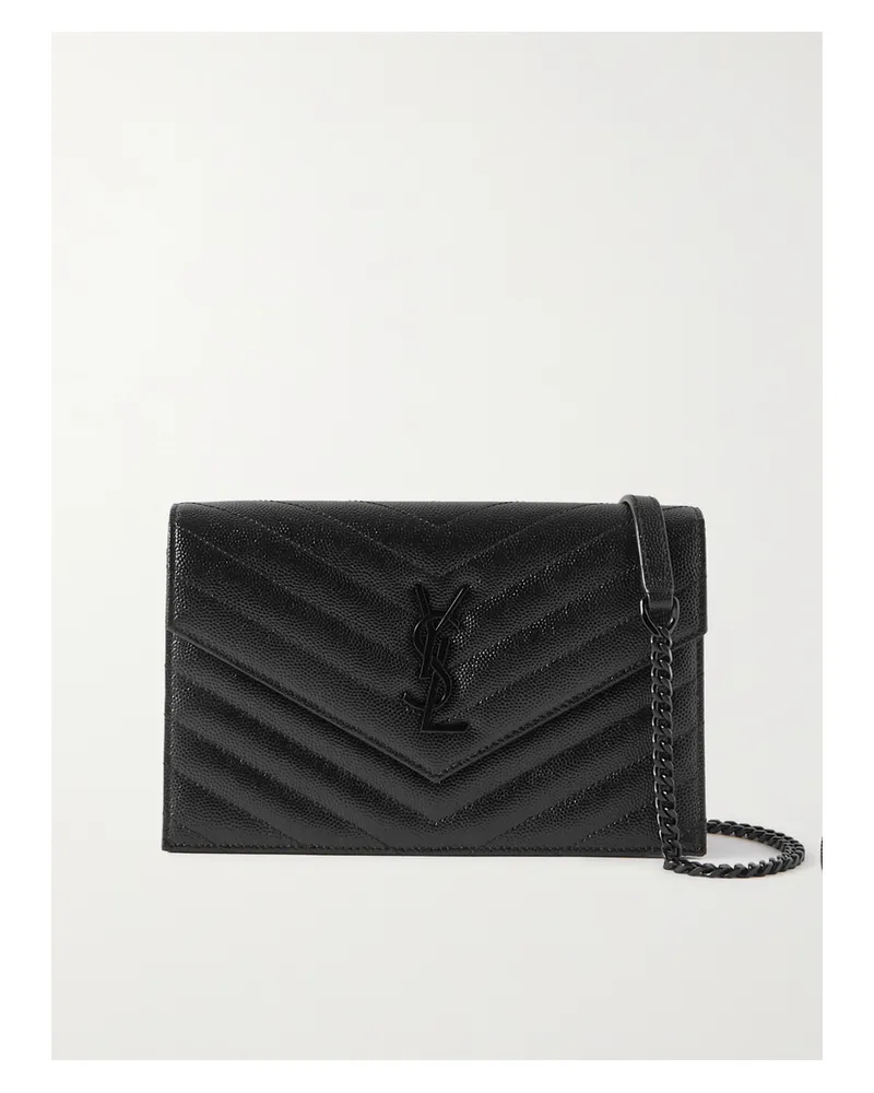Saint Laurent Cassandre Envelope Chain Matelassé Textured-leather Wallet - Black Black
