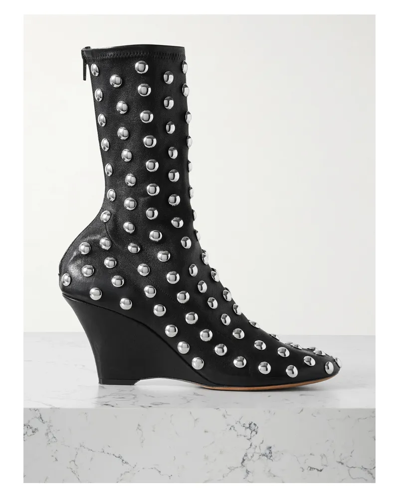 KHAITE Sock Boots Aus Leder Mit Keilabsatz Und Nieten - Schwarz Schwarz