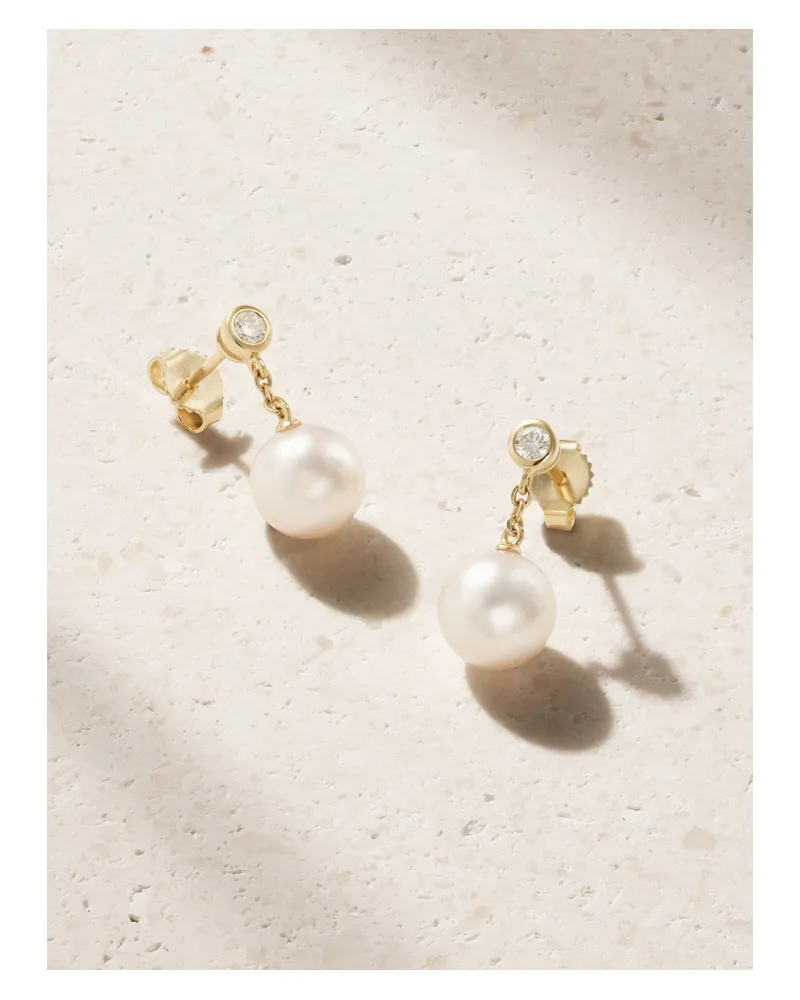 Mikimoto Ohrringe Aus 18 Karat Gold Mit Perlen Und Diamanten - Weiß Weiß