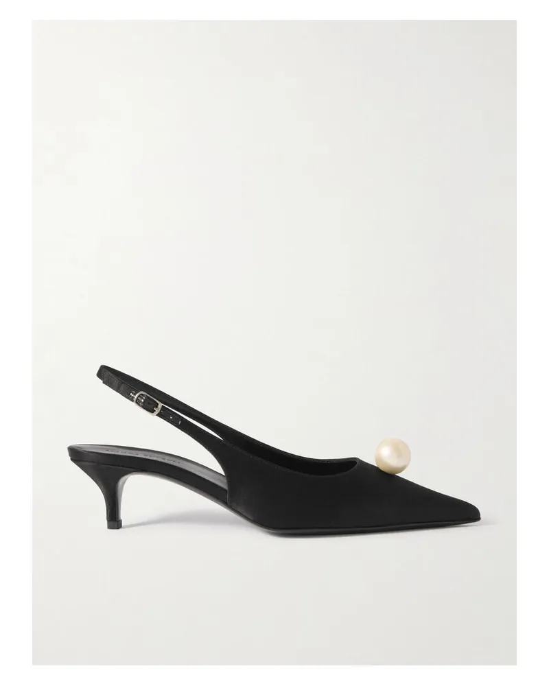 Magda Butrym Slingback-pumps Aus Seidensatin Mit Kunstperle - Schwarz Schwarz