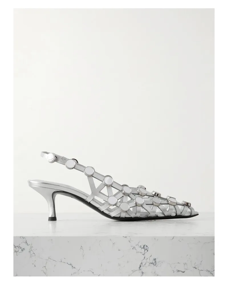 ATTICO Grid Slingback-pumps Aus Metallic-leder Mit Nieten - Silber Silber