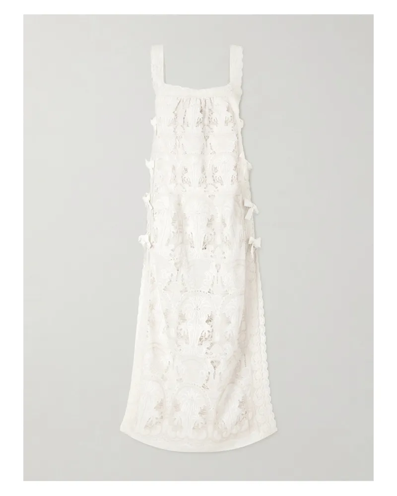 Loretta Caponi Fiocchini Lace-trimmed Broderie Anglaise Cotton-blend Maxi Dress - White White