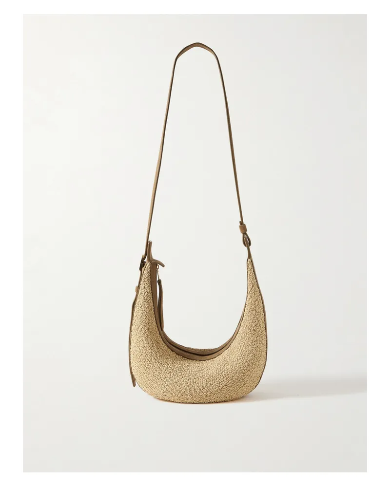 KHAITE Augustina Small Suede-trimmed Raffia Shoulder Bag - Neutrals Neutrals