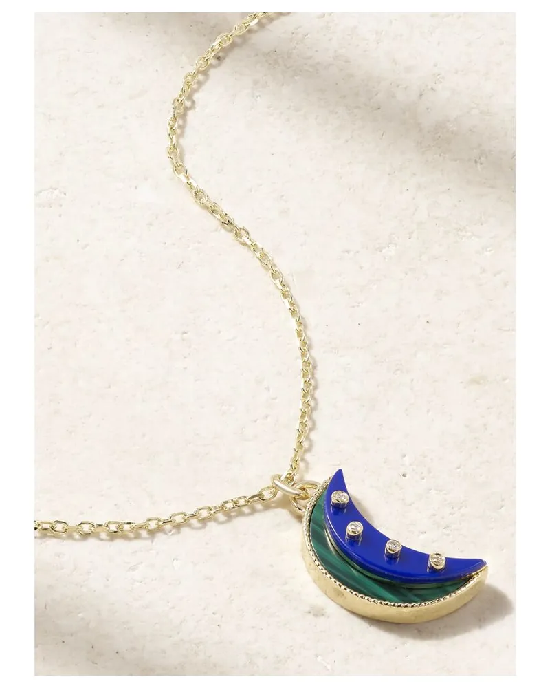 L’Atelier Nawbar Layer Moon Kette Aus 18 Karat Gold Mit Mehreren Steinen - Blau Blau