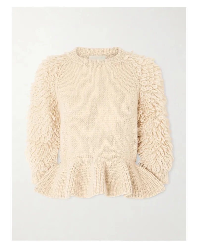 Ulla Johnson Selene Ruffled Alpaca-blend Bouclé Sweater - Neutrals Neutrals