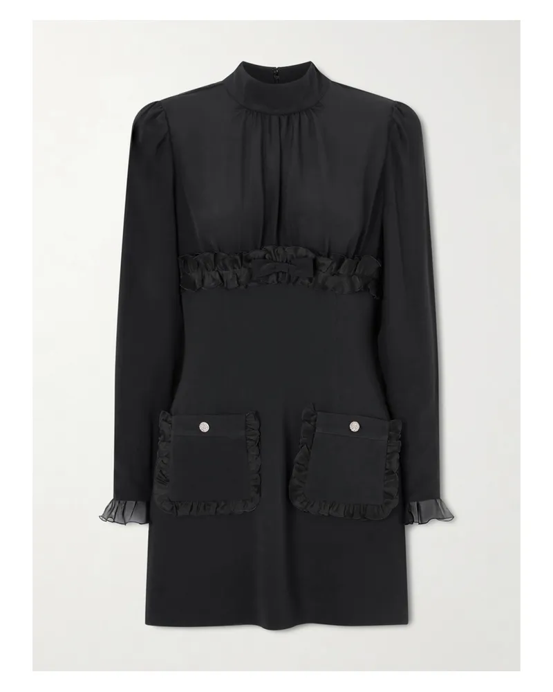 Alessandra Rich Ruffled Silk-organza And Cady Mini Dress - Black Black
