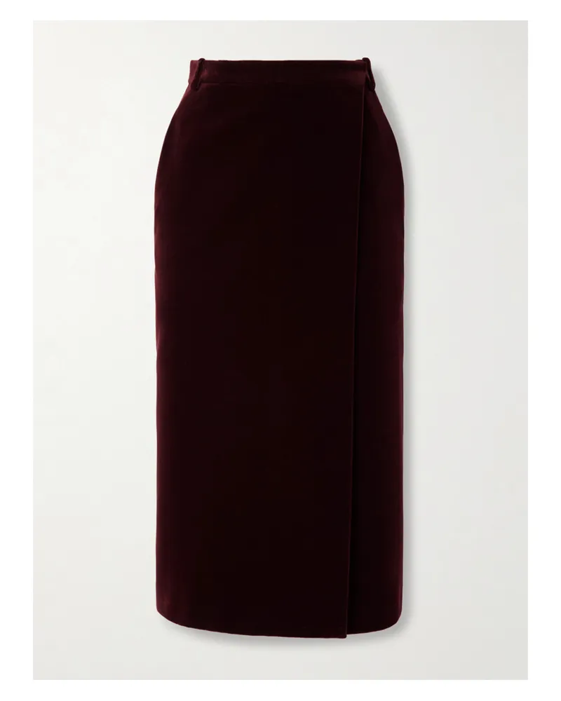 Saint Laurent Cotton-velvet Midi Skirt - Burgundy Burgundy