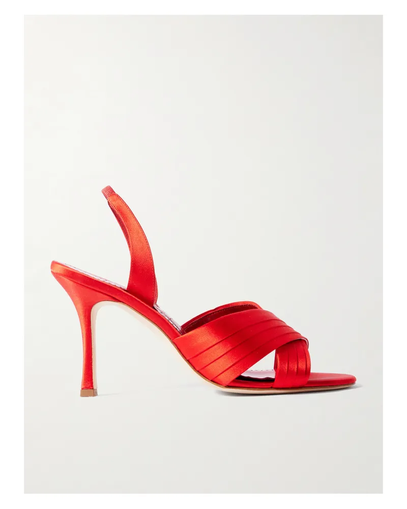 Manolo Blahnik Vierasan 90 Pintucked Satin Slingback Sandals - Red Red