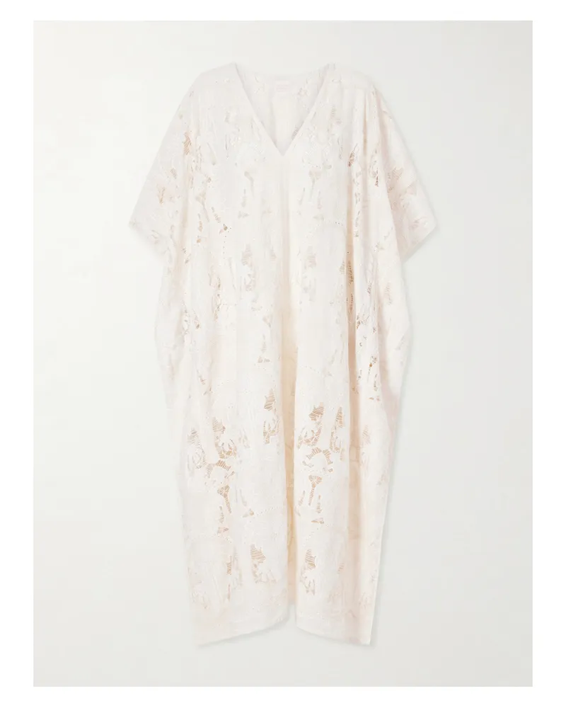 Loretta Caponi Atrani Embroidered Cotton-blend Midi Dress - Neutrals Neutrals