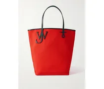 Anchor Leather-trimmed Canvas Tote - Red