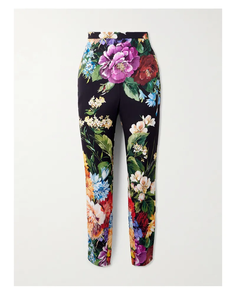 Dolce & Gabbana Eng Geschnittene Hose Aus Charmeuse Aus Einer Seidenmischung Mit Blumenprint - Schwarz Schwarz