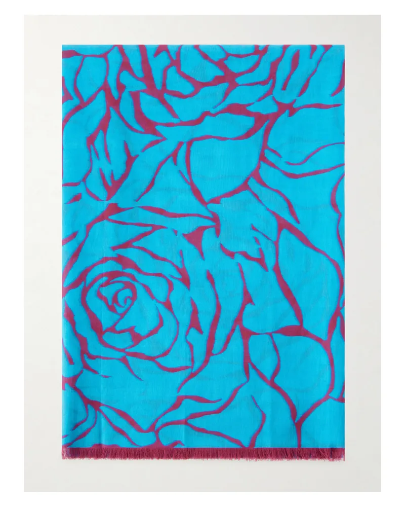 Dries van Noten Fringed Printed Cotton-voile Scarf - Blue Blue