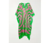Frayed Printed Cotton-voile Kaftan - Green
