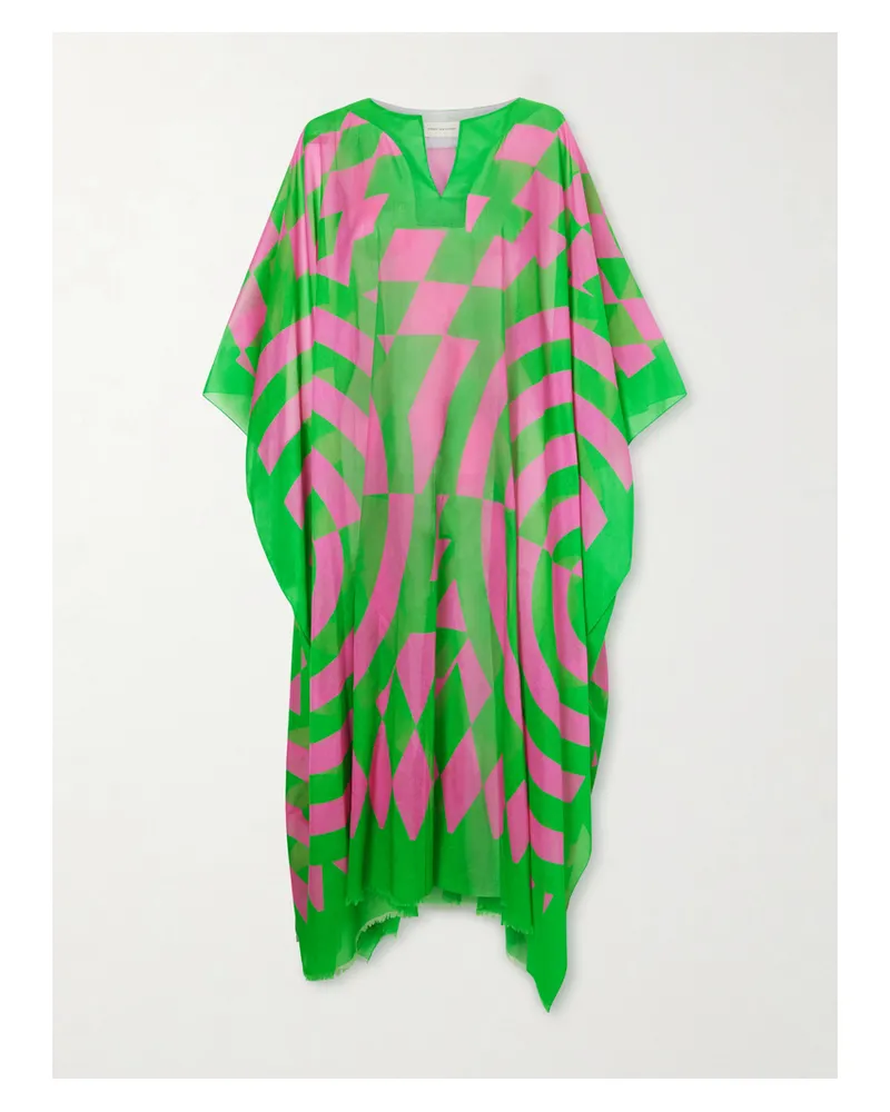 Dries van Noten Frayed Printed Cotton-voile Kaftan - Green Green