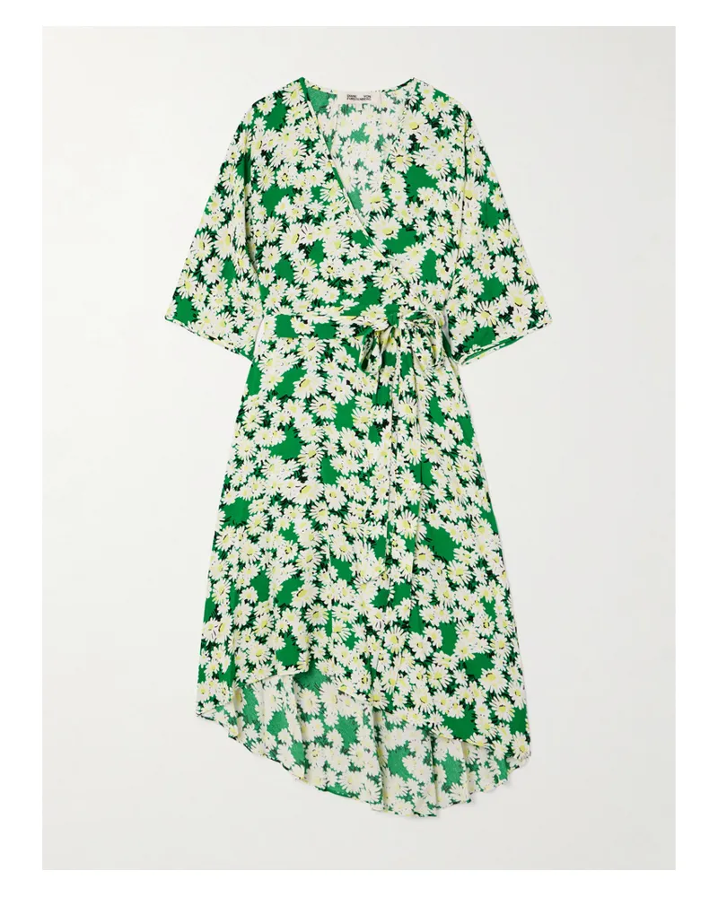 Diane von Furstenberg Eloise Asymmetrisches Kleid Aus Crêpe Mit Blumenprint, Wickeleffekt Und Bindegürtel - Grün Grün