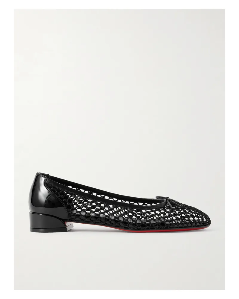 Christian Louboutin Sweetie Jane 20 Patent Leather-trimmed Fishnet Ballet Flats - Black Black