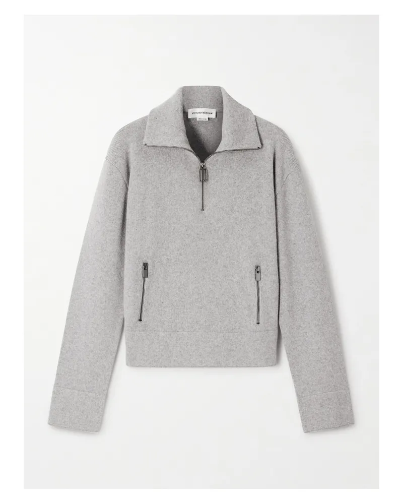 Victoria Beckham Milano Merino Wool And Cashmere-blend Half-zip Sweater - Gray Gray