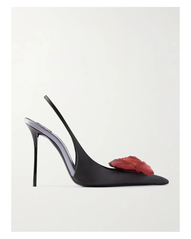 Saint Laurent Amalia Slingback-pumps Aus Satin Mit Applikation - Schwarz Schwarz