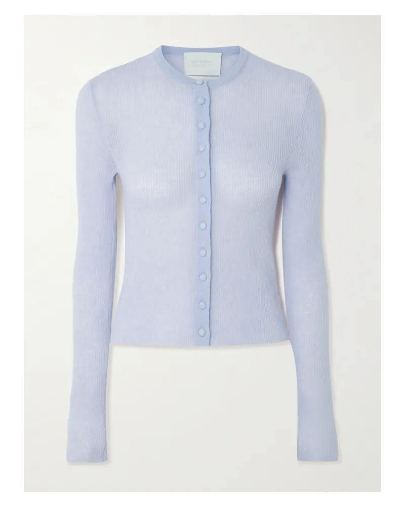 Citizens of humanity Tabitha Cropped Ribbed Wool And Cashmere-blend Cardigan - Blue Blue