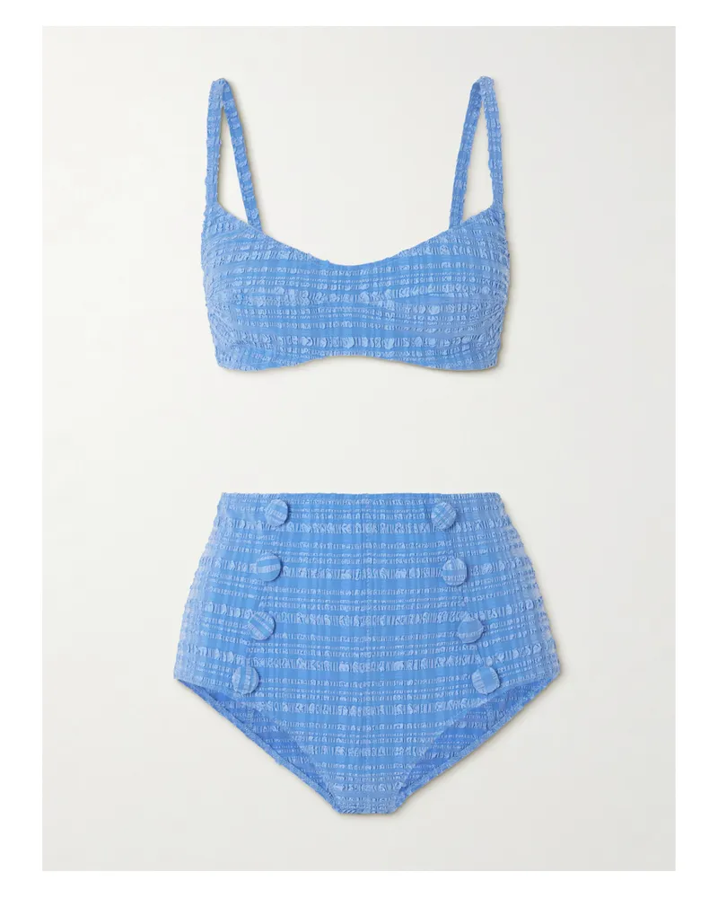 Lisa Marie Fernandez Bikini Aus Gestreiftem Seersucker Mit Zierknöpfen - Blau Blau