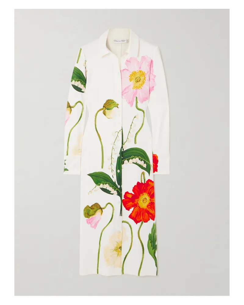Oscar de la Renta Midi-hemdblusenkleid Aus Stretch-jersey Mit Blumenprint - Weiß Weiß