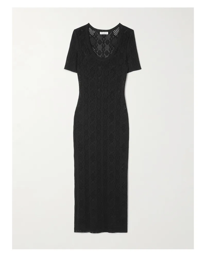 Alaïa Open-knit Midi Dress - Black Black