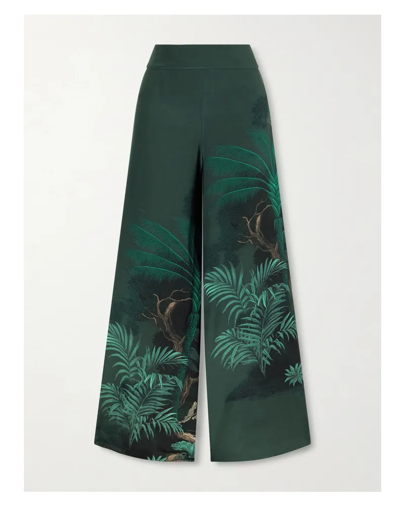 Johanna Ortiz Musical Hose Mit Weitem Bein Aus Bedrucktem Crêpe De Chine Aus Seide - Grün Grün