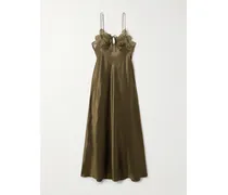 Lace-trimmed Silk-satin Midi Dress - Green