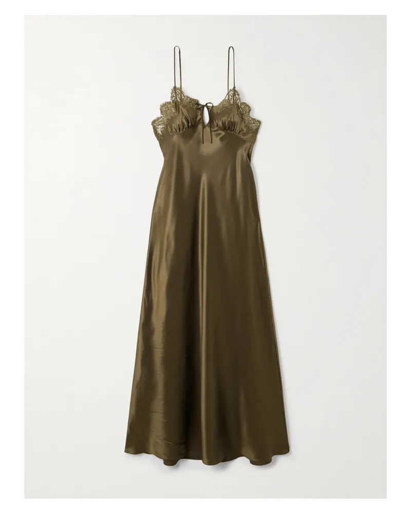 Saint Laurent Lace-trimmed Silk-satin Midi Dress - Green Green