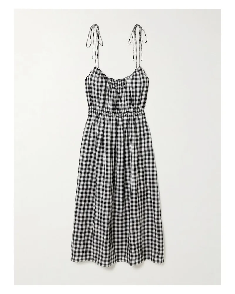 DÔEN Leslie Midikleid Aus Voile Mit Bändern, Raffungen Und Gingham-karo - Schwarz Schwarz