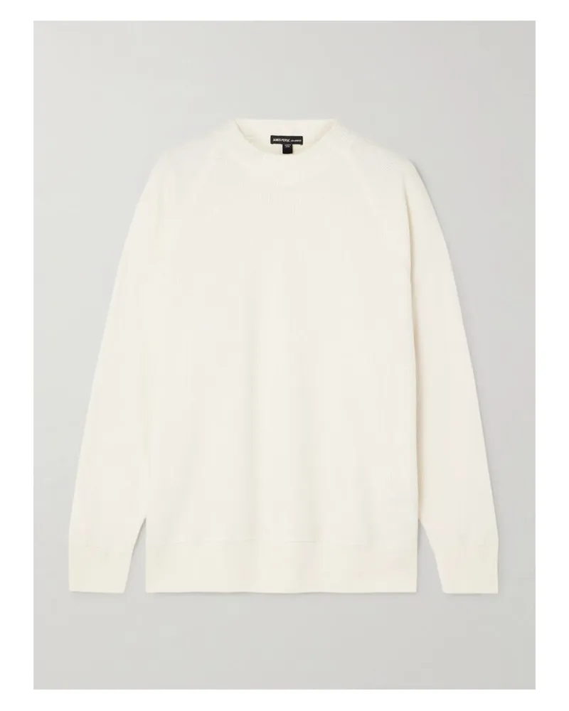 James Perse Pullover Aus Einer Baumwoll-kaschmirmischung In Waffelstrick - Creme Creme