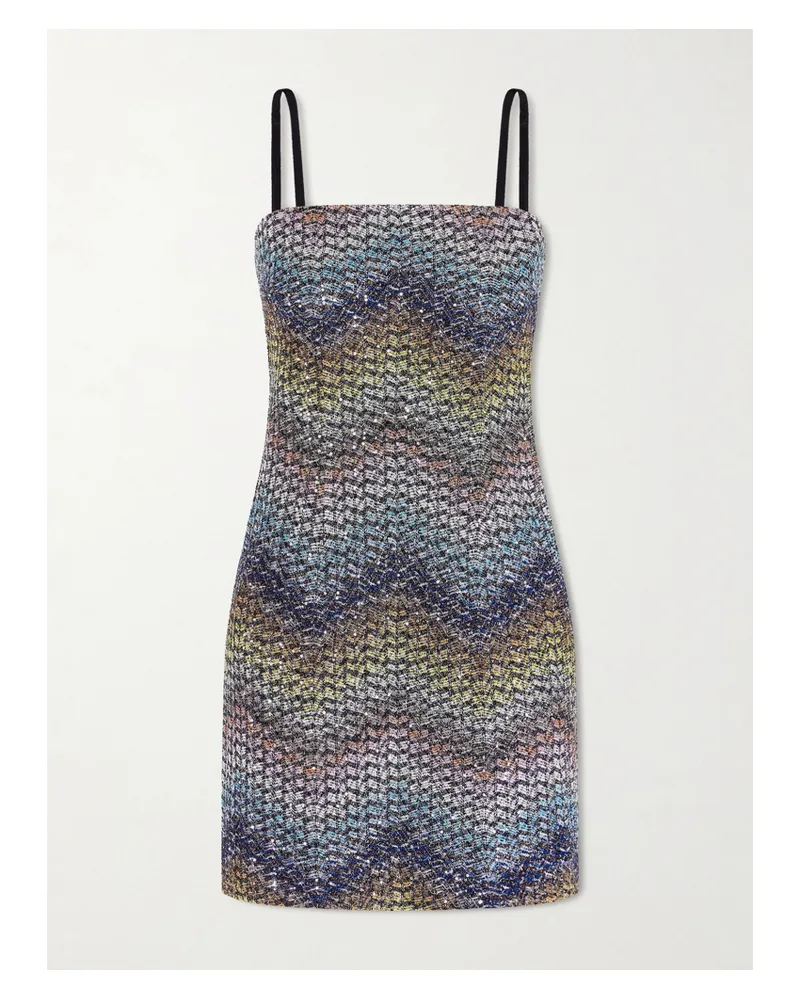 Missoni Sequin-embellished Metallic Crochet-knit Mini Dress - Blue Blue