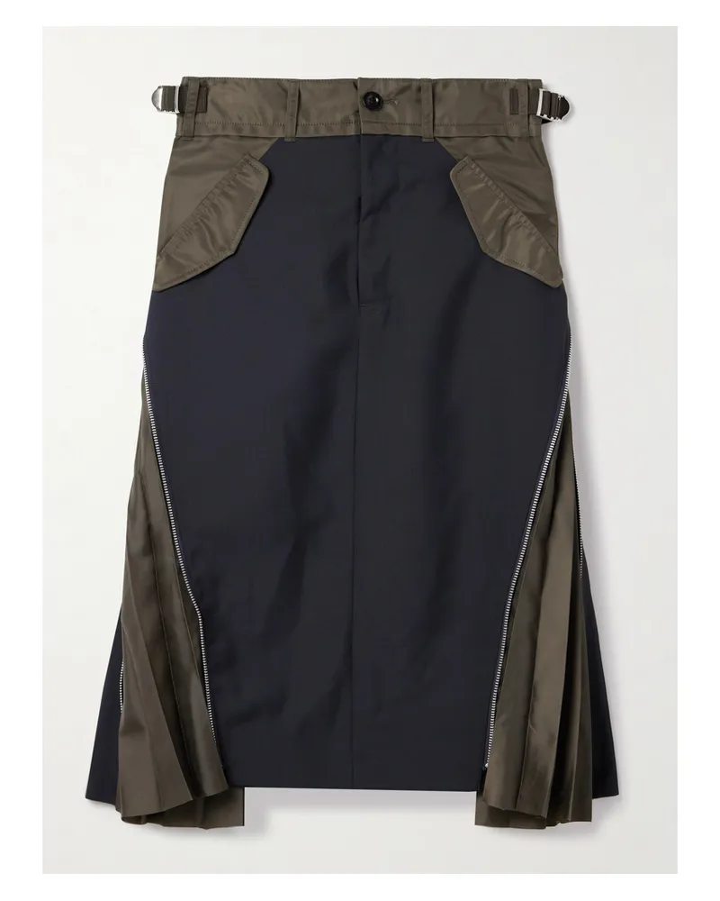 Sacai Midirock Aus Crêpe, Shell Und Plissiertem Satin In Patchwork-optik - Blau Blau